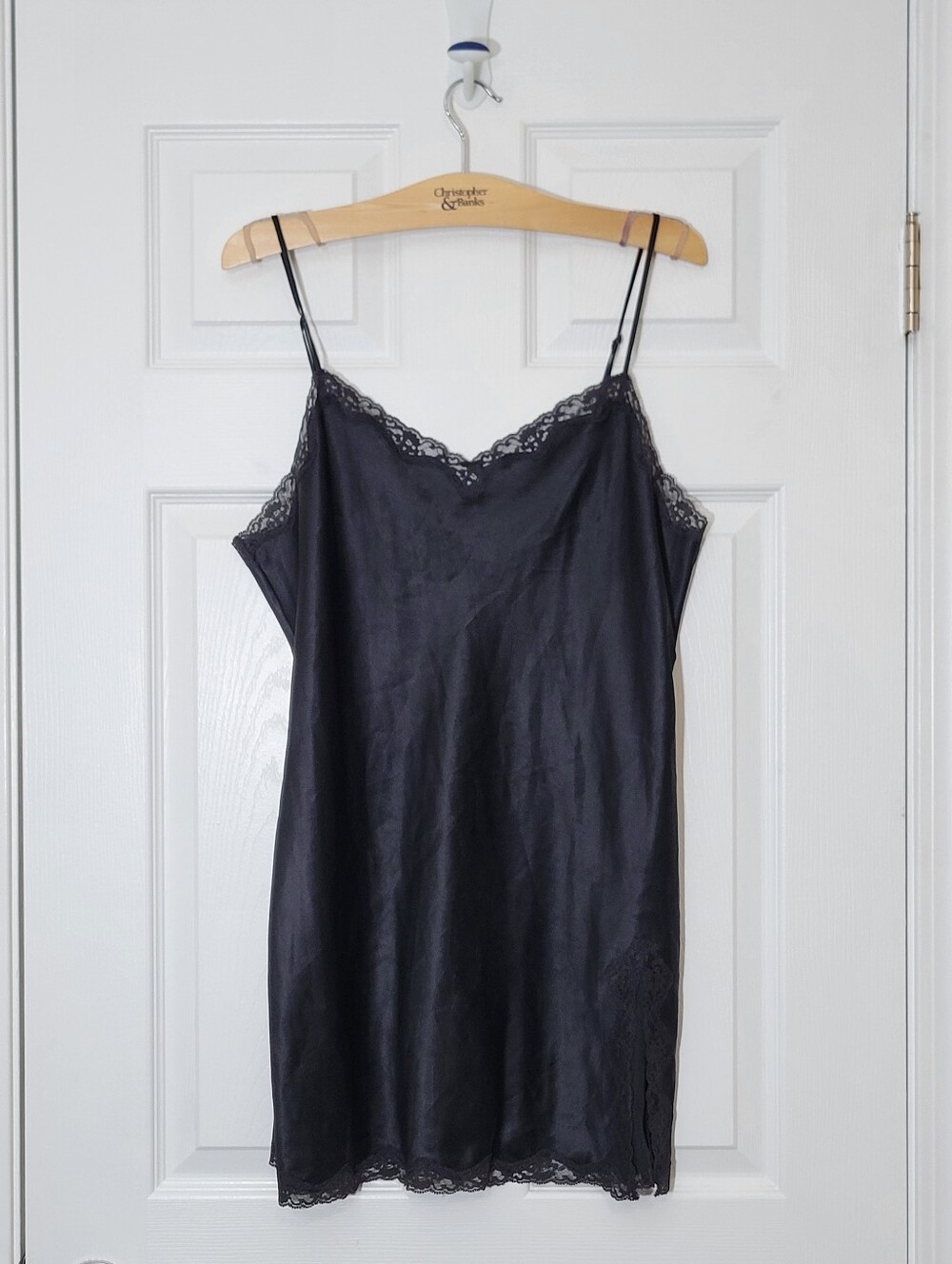 Vintage Victoria's Secret Black Satin Style Lace Slip Dress Nightie L Large
